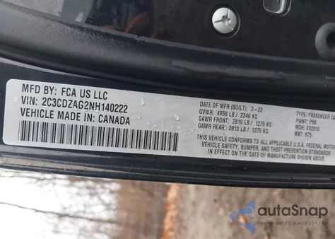 2022 Dodge Challenger Sxt z USA, uszkodzony, nr VIN 2C3CDZAG2NH140222